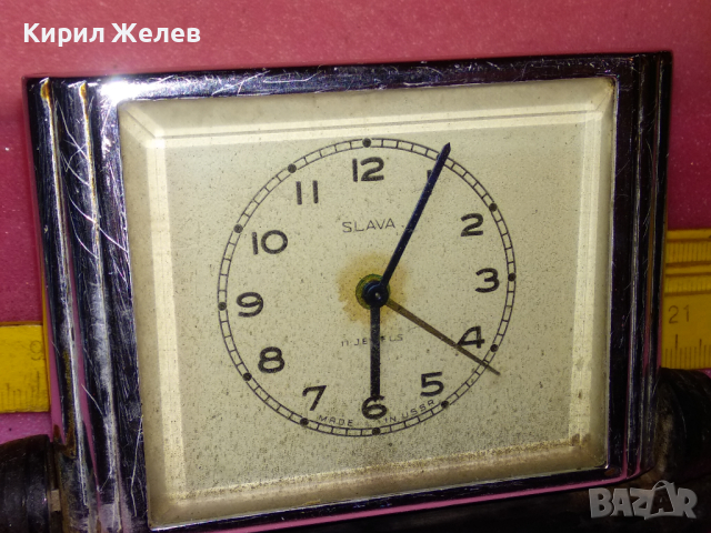 SLAVA MADE in USSR Стар КОЛЕКЦИОНЕРСКИ РУСКИ БУДИЛНИК МЕХАНИЧЕН НАСТОЛЕН ЧАСОВНИК СЛАВА СССР 36437, снимка 4 - Антикварни и старинни предмети - 44536191