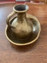 Масивен старинен месингов комплект – ръчно ковано канче с подложка, снимка 4