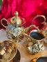 Разкошен Старинен Позлатен Порцеланов Сервиз Комплект за Чай с Релефни Рози, снимка 3