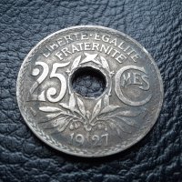 Стара монета 25 сантима 1927 г. Франция - топ !, снимка 3 - Нумизматика и бонистика - 42219310