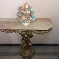 Страхотен бароков комплект дървена конзолна масичка с рамка, снимка 4 - Антикварни и старинни предмети - 44148862