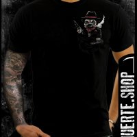 Черна тениска с щампа MOPS POCKET GANGSTER, снимка 1 - Тениски - 41970765