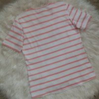 Блуза в бяло-розово райе с щампа от пайети , снимка 5 - Тениски - 41932903