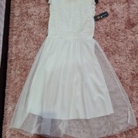 Бяла рокля с дантела и тюл, снимка 1 - Рокли - 39155758