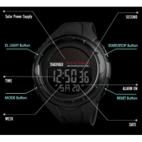 Водоустойчив спортен соларен часовник (005) - 2 цвята, снимка 3 - Мъжки - 44821960