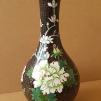 Красива 19ти век Китайска Клазоне бронзова клетъчен емайл ваза, снимка 8 - Вази - 42262468