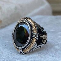 Мъжки масивен пръстен с циркон, сребърно покритие, снимка 3 - Пръстени - 41990789