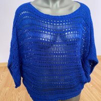 Синя плетена блуза, снимка 4 - Блузи с дълъг ръкав и пуловери - 34345584