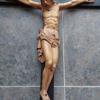  Огромен 100 годишен дървен кръст с разпънат Исус Христос (подписан ръчно изработен), снимка 3 - Икони - 41897178