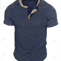 Мъжка модна ежедневна тениска с яка с копчета и къс ръкав, , снимка 4 - Тениски - 41830088