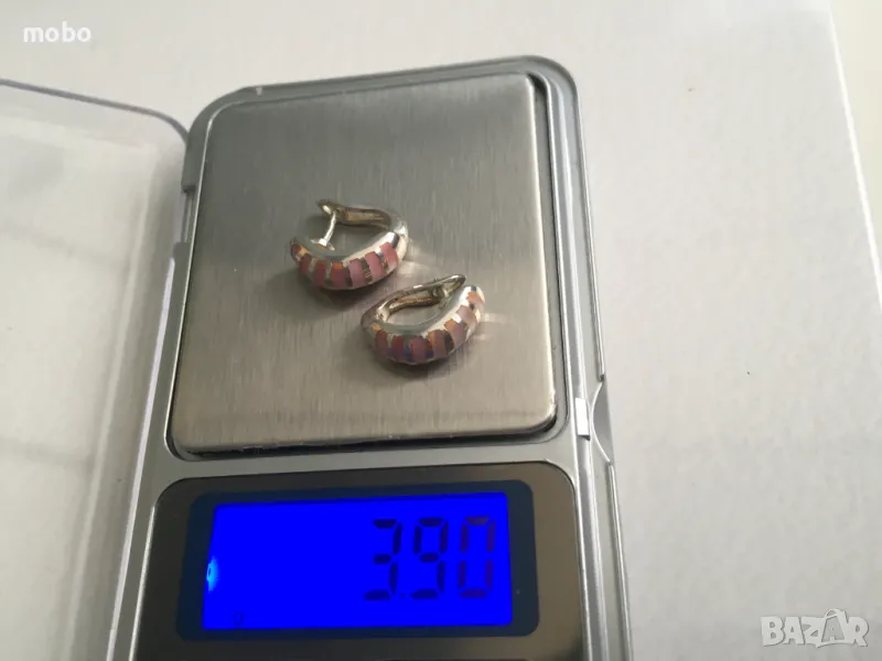 Сребърни обици със розов седеф- нови , проба 925, с английско закопчаване, общо тегло 3.90г, снимка 1