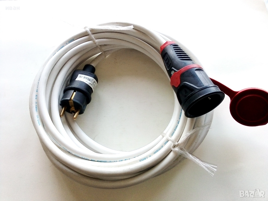 Удължител 10м. с кабел ШВПС 3х2.5мм. щепсел и подвижен контакт 16А, снимка 1