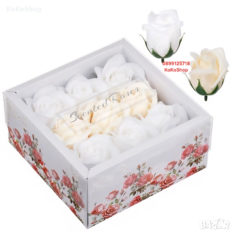 Кутия с рози-9 броя/кутия с рози/бели рози, снимка 1