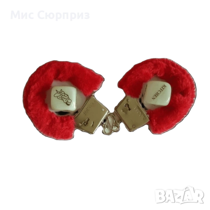 Червени белезници с пух и любовни зарчета, снимка 1