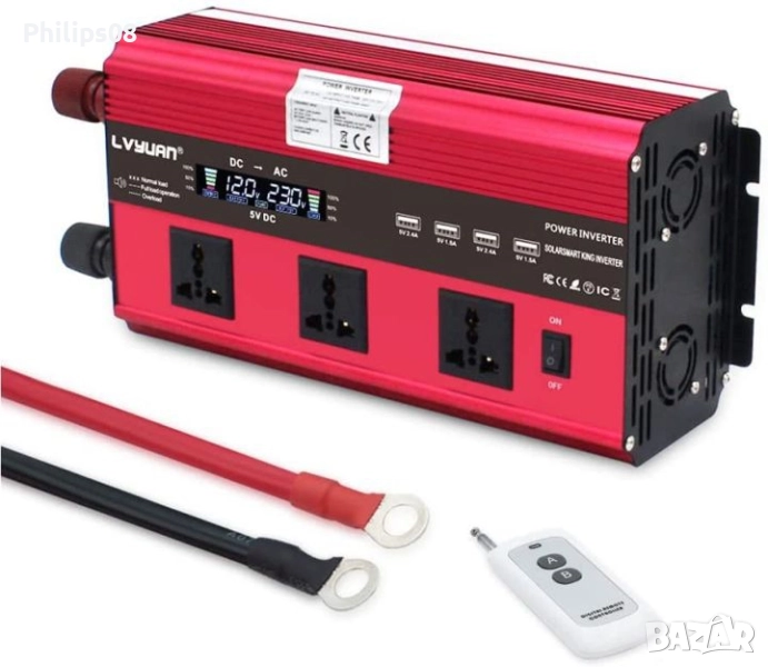 Слънчев панел с инвертор+два контролера подарък и дистанционно!, снимка 1