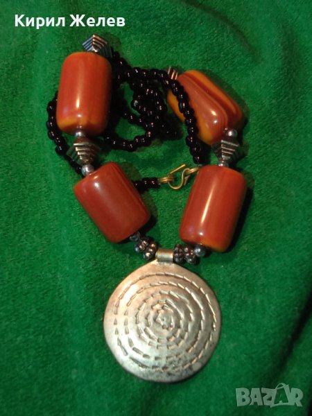 ОГЪРЛИЦА ФАТУРАН ПОСРЕБРЯВАНЕ МЪНИСТА ХЕНД-МЕЙД АРТ КОЛИЕ КЕХЛИБАР ДАМАРИ 4497, снимка 1