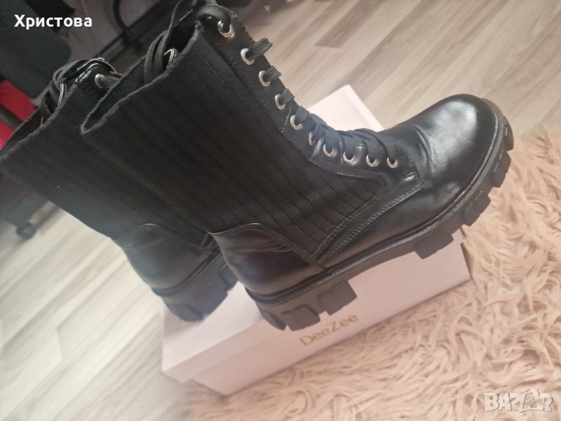 Черни боти кожа и плат - 40,00лв., снимка 1