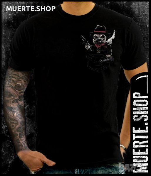 Черна тениска с щампа MOPS POCKET GANGSTER, снимка 1