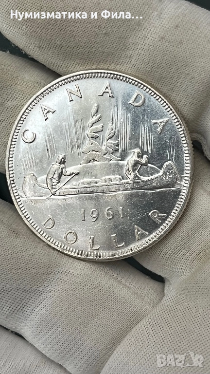 Сребърна монета Канада 1 долар 1961 година, снимка 1