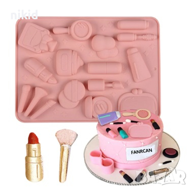 голям Козметика сенки грим червило чанта спирала силиконов козметичен молд форма фондан шоколад гипс, снимка 1