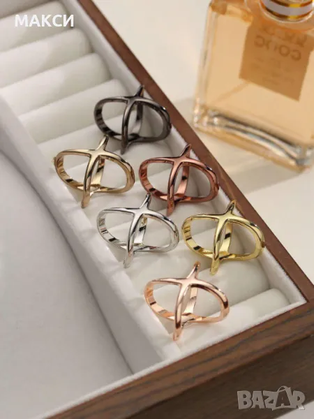 Красива елегантна катарама с кръстосани пръстени за шал 6 бр комплект различни цветове от цинкова сп, снимка 1