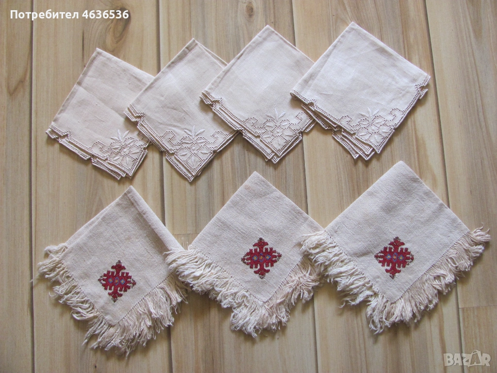 Ръчно изработени салфетки ,лен , бродерия,шопски мотиви, снимка 1