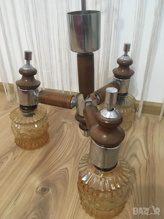 Полилей от дърво и хром, снимка 1