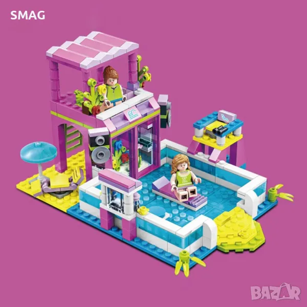 Комплект пластмасови части Конструктор Вила с плувен басейн и 2 фигурки (297 части) S_1220774, снимка 1