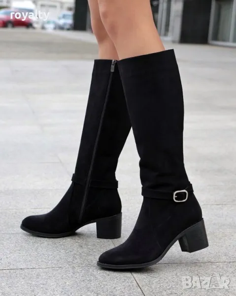Ботуши на ток - черен велур , снимка 1