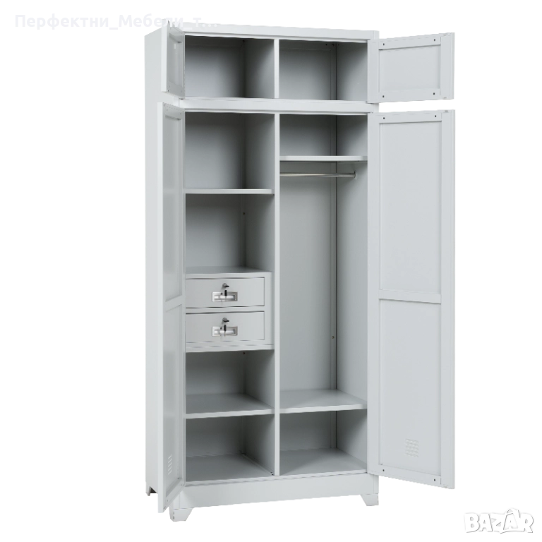 Метален комбиниран гардероб с вградена надстройка и вътрешни чекмеджета с ключ, снимка 1