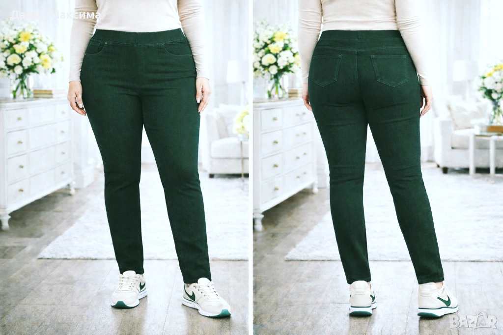 15 лв/ 7,67€ 💥дънки Л тъмнозелени - последни, снимка 1