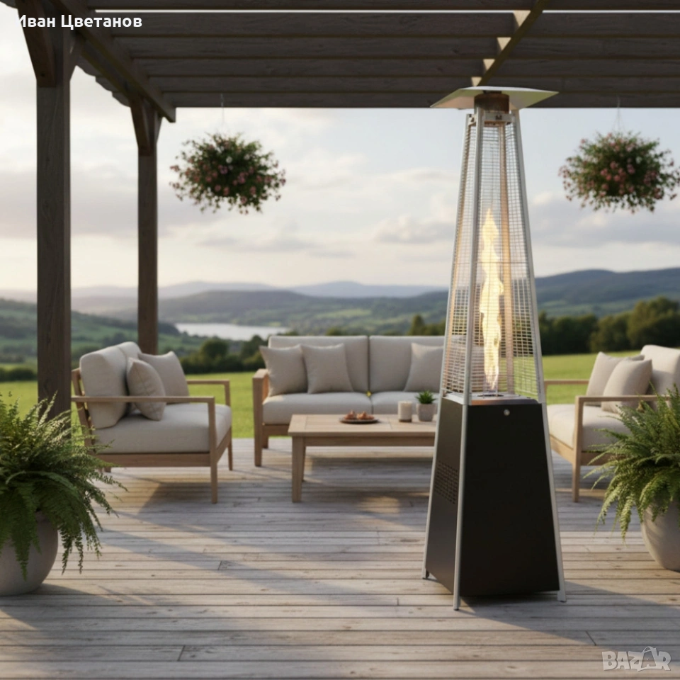 Газов отоплител-чадър 13 kW, 227 см – външен газов отоплител с калъф и защити , снимка 1