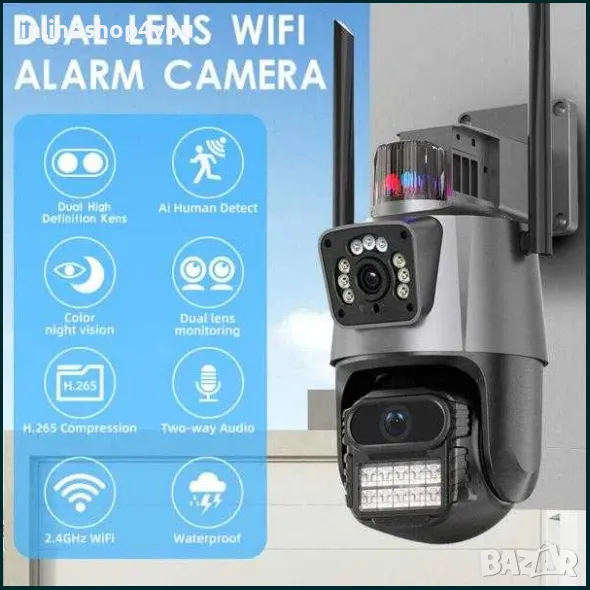 КОМПЛЕКТ + 64GB карта PTZ Двойна IP камера P-11 WIFI, ICSEE, 6MP, снимка 1
