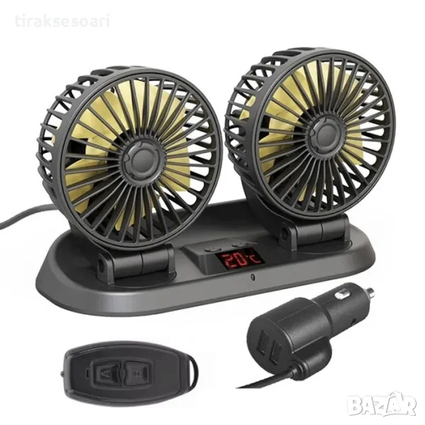 12-24V Двоен Вентилатор с Термометър и дистанционно управление, снимка 1