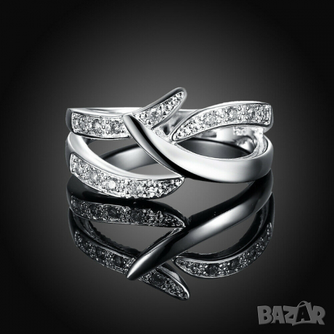 Пръстен бътърфлай с циркони, посребрен