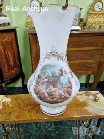 Превъзходна голяма много красива антикварна белгийска ваза Опалина , снимка 5 - Вази - 44507190