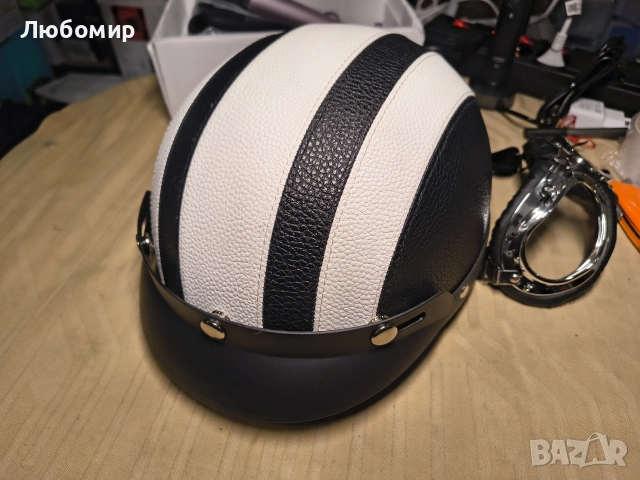 Ретро мотоциклетни полукаски за възрастни с авиаторски очила, мъжки и дамски модни каски , снимка 3 - Аксесоари и консумативи - 52776810