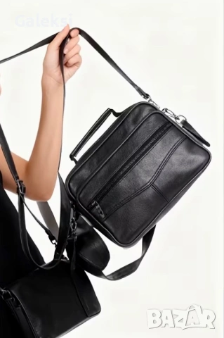 Стилна правоъгълна бутикова чантичка с дръжка /Черна естествена кожа!, снимка 7 - Чанти - 53460826