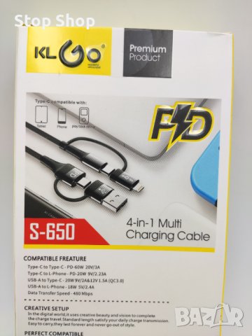 Klgo кабел type c usb iphone smart chip , снимка 4 - USB кабели - 41322720