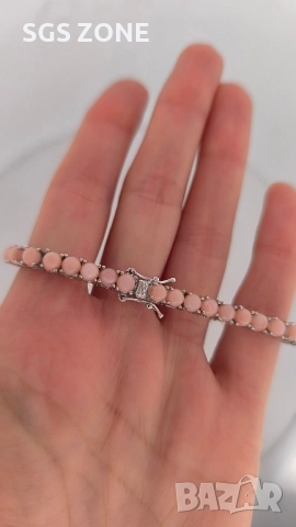 Сребърна гривна с морганит, снимка 8 - Гривни - 52552619