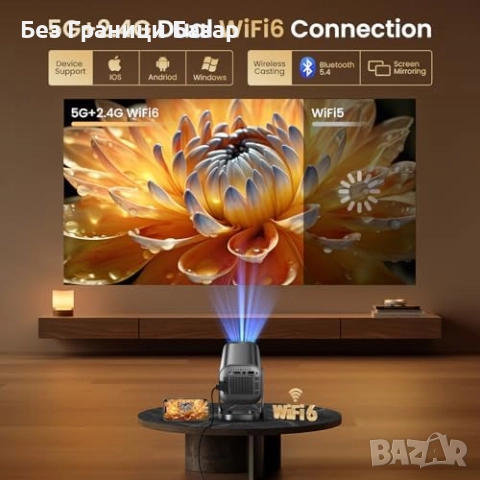 Нов Портативен Проектор 4K Поддръжка, WiFi 6, Bluetooth, Домашно Кино, снимка 5 - Плейъри, домашно кино, прожектори - 52249947