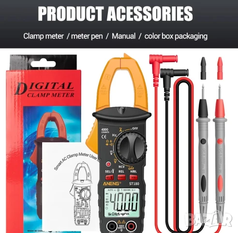 Цифров мултицет, клещи, волтметър, амперметър, мултиметър, AC DC напрежение, AC ток NCV тестер, снимка 15 - Друга електроника - 50640445