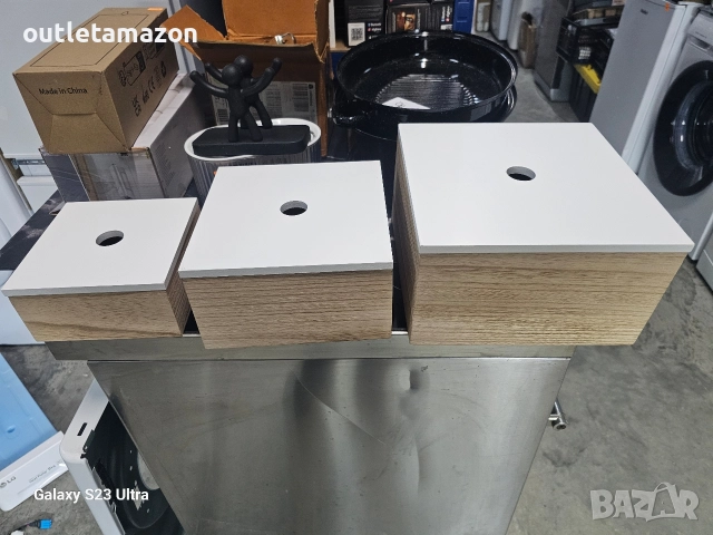 Комплект от 3 кутии за съхранение Zeller с капак, дърво, кафяво/бяло, снимка 2 - Кутии за съхранение - 52745497