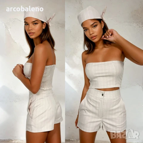 Дамски комплект от 3 части: топ, шорти и шал Sorela, 6цвята , снимка 6 - Комплекти - 50477893