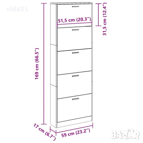 vidaXL Дървен шкаф за обувки с 5 отделения, дъб, снимка 9 - Шкафове - 56146362