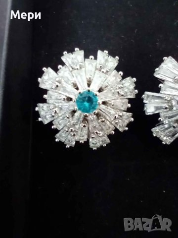 Уникални обеци от родий и бижутерска сплав с красиви цирконии, снимка 2 - Обеци - 40330973