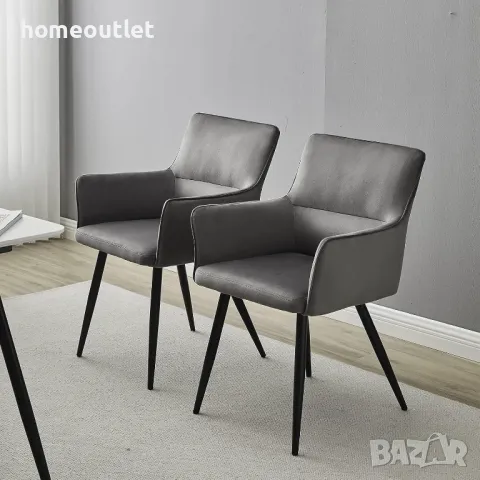 Комплект кадифени трапезни столове тип кресло – 2бр. - C-U-DC-B0324GY, снимка 2 - Столове - 49115073