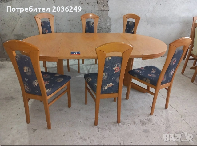 Комплект масивна разтегателна маса с 6 стола