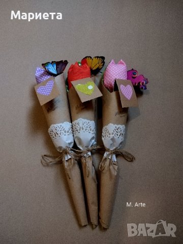 Текстилни лалета с пеперуда Ръчна Изработка Цветя от плат Декорация , снимка 2 - Декорация за дома - 42250016