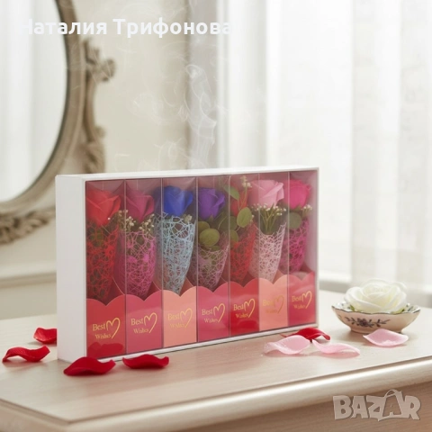 Декоративна единична роза в подаръчна кутия „Best Wishes“, снимка 6 - Подаръци за жени - 53063742